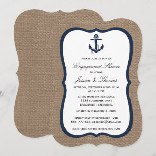 Invitation Ancre Bleue De La Marine Sur Burlap Fiançailles Na
