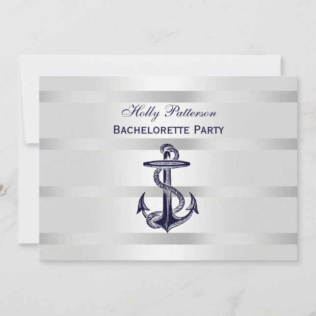 Invitation Ancre bleue marine Argent Wt BG H Bachelorette (Devant)