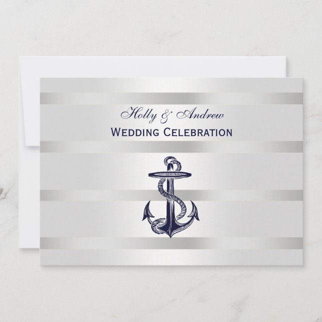 Invitation Ancre bleue marine Argent Wt BG H Mariage (Devant)
