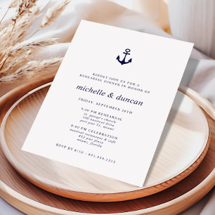 Invitation Ancre Bleue Marine classique Dîner nautique