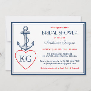 Invitation Ancre bleue marine et amour nuptiale douche Invita