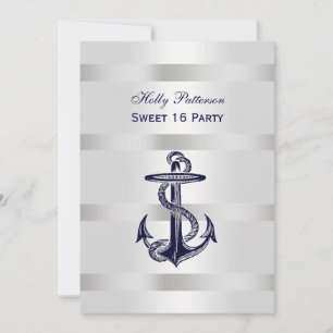 Invitation Ancre bleue marine Nautique Argent Wt BG V Sweet 1