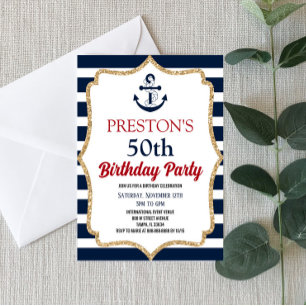 Invitation Ancre Bleue Marine Nautique Fête d'anniversaire pe