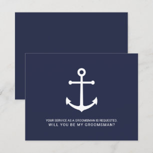 Invitation Ancre bleue marine Nautique Groomsmen Proposition