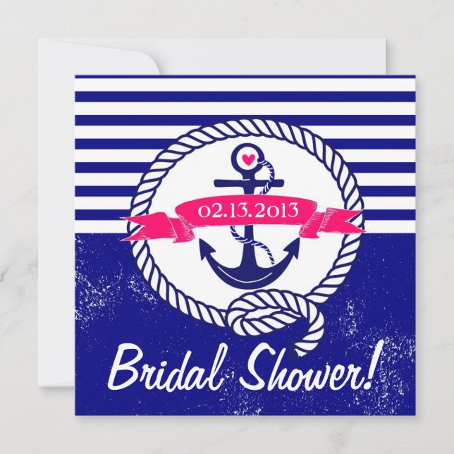 Invitation Ancre Bleue marine Nautique nuptiale (Devant)