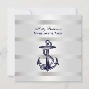 Invitation Ancre Bleue Nautique Argent Wt BG SQ Bachelorette