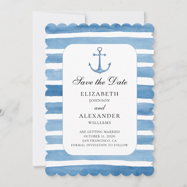 Invitation Ancre bleue pour le save the date. Mariage nautiqu (Devant)