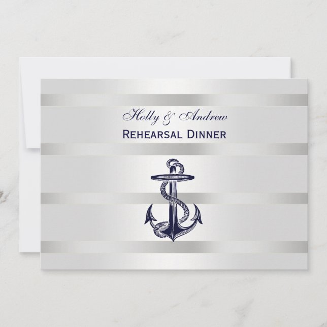 Invitation Ancre Blu Nautique Argent Wht BG H Répétition Din (Devant)