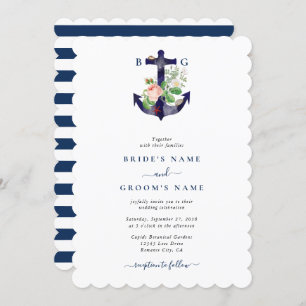 Invitation Ancre Botanique Floral Nautique Mariage d'été