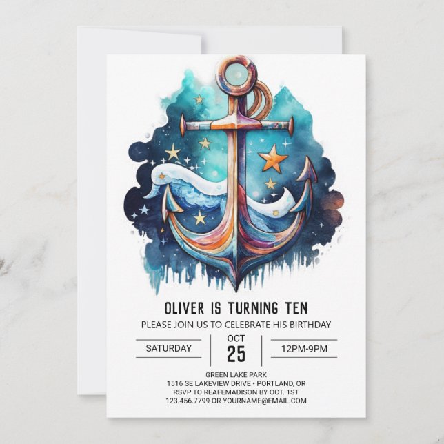 Invitation Ancre chic nautique Anniversaire (Devant)