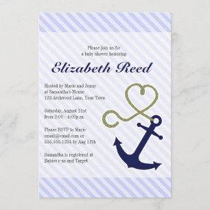 Invitation Ancre d'Baby shower marine mignonne avec corde de
