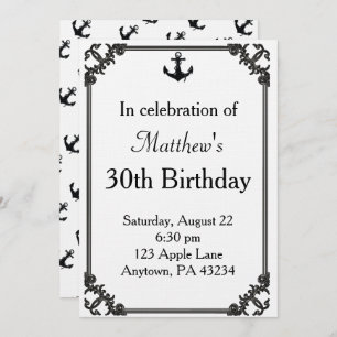 Invitation Ancre de bateau noir Anniversaire Personnalisé