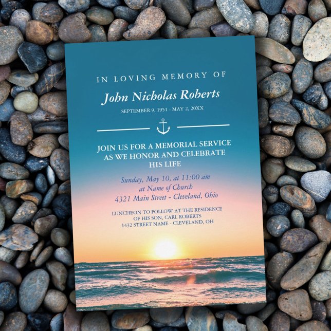 Invitation Ancre de coucher de soleil calme Mémorial nautique (Créateur téléchargé)