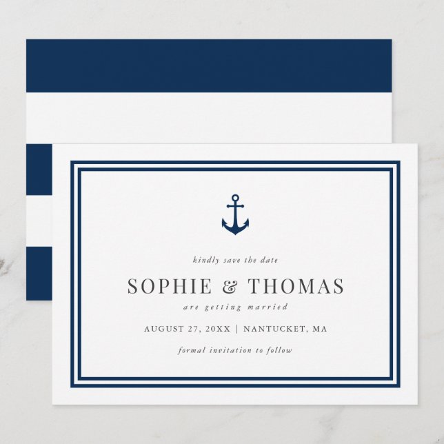 Invitation Ancre de couleur modifiable Blancs Enregistrer la  (Devant / Derrière)