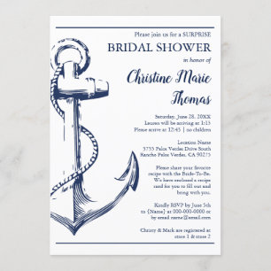 Invitation Ancre de marine nautique Fête des mariées surprise