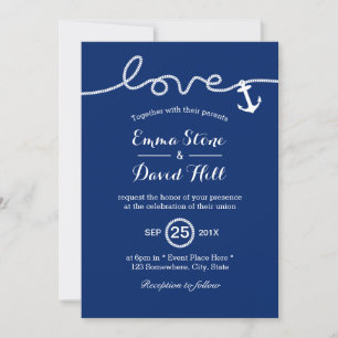 Invitation Ancre de noeud Nautique Mariage bleu marine