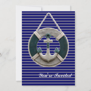 Invitation Ancre de plage de Preppy Nautical Stripes