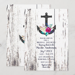 Invitation Ancre de plage rustique et fête prénuptiale floral