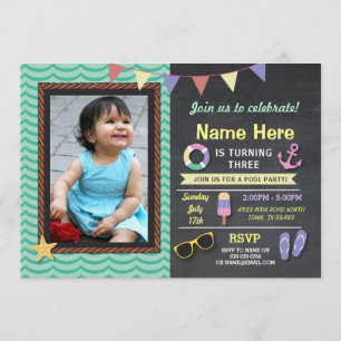Invitation Ancre d'été de la fête de la piscine Photo d'anniv