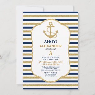 Invitation Ancre d'or bleu marine