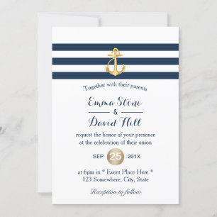 Invitation Ancre d'or Brise marine Mariage nautique