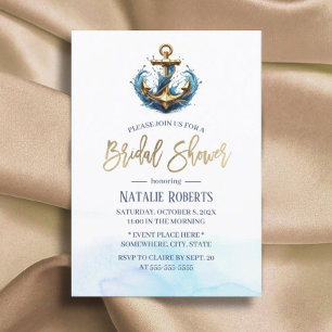 Invitation Ancre d'or nautique Fête des mariées Mariage d'été