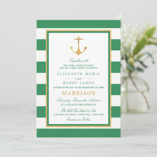 Invitation Ancre d'or nautique, Sea Green et Mariage d'or