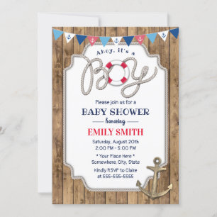 Invitation Ancre d'or rustique Baby shower de garçon nautique