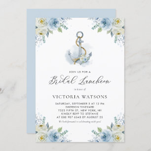 Invitation Ancre et fleurs bleues Nautical Bridal Luncheon