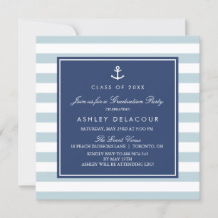 Invitation Ancre et rayures   Baby shower bleu clair