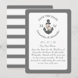 Invitation Ancre florale blanc argent gris Mariage nautique
