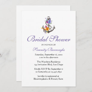 Invitation Ancre florale Plage violet Fête des mariées nautiq