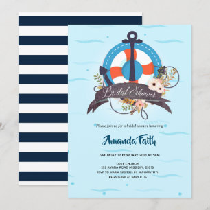 Invitation Ancre marine Baby shower floral bleu de la marine