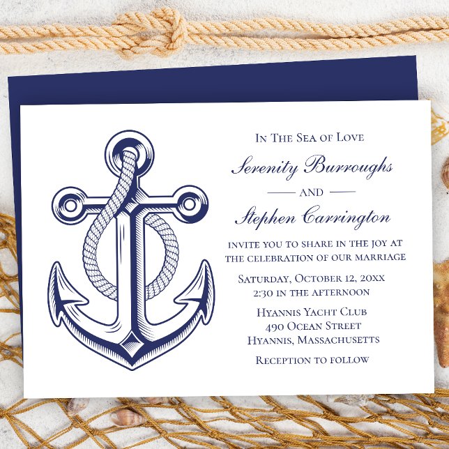 Invitation Ancre Marine Bleu Marine Mariage nautique (Créateur téléchargé)