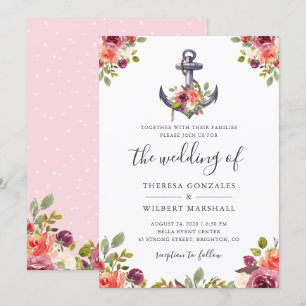 Invitation Ancre marine Chic Watercolor Mariage floral