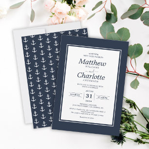 Invitation Ancre marine classique Mariage bleu marine