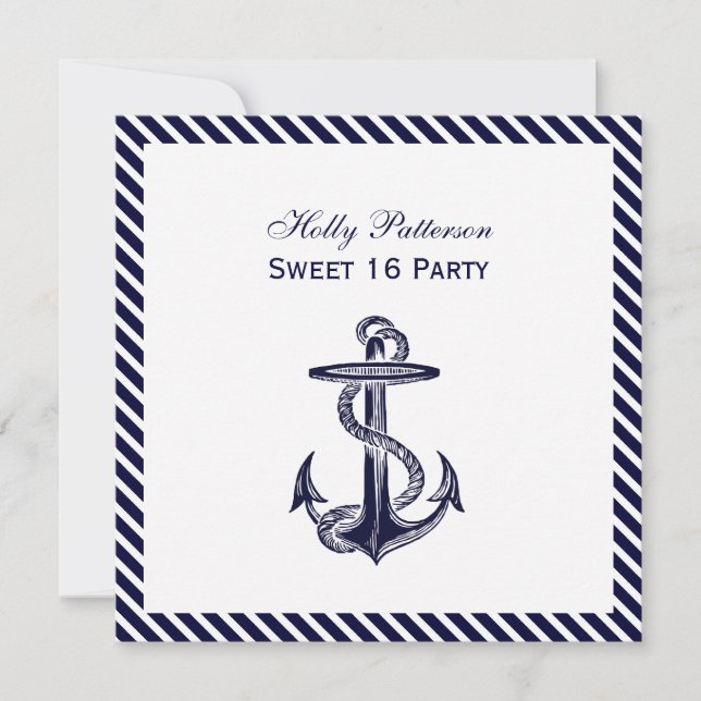 Invitation Ancre marine Diag Stripe 2SQ Sweet 16 (Devant)