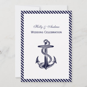 Invitation Ancre marine Diag Stripe 2V Mariage