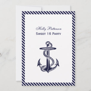 Invitation Ancre marine Diag Stripe 2V Sweet 16