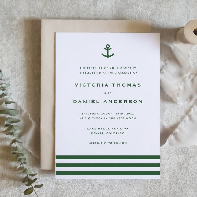 Invitation Ancre moderne Emerald Green Mariage nautique (Modern Emerald Green Anchor Nautical Wedding Invitation)