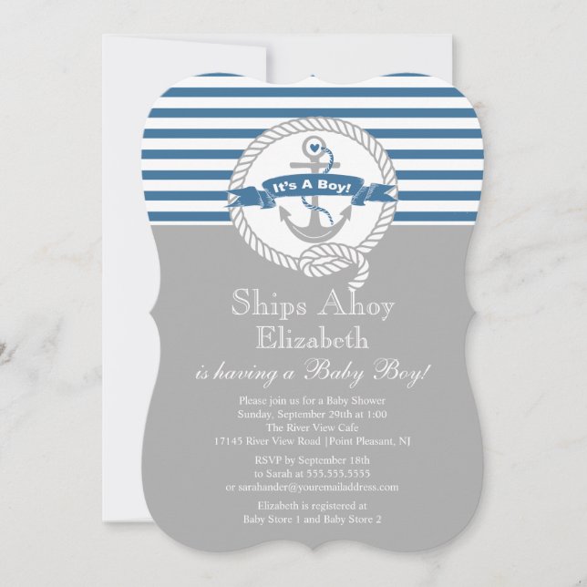 Invitation Ancre moderne Nautical Sailboat Baby shower Boy (Devant)