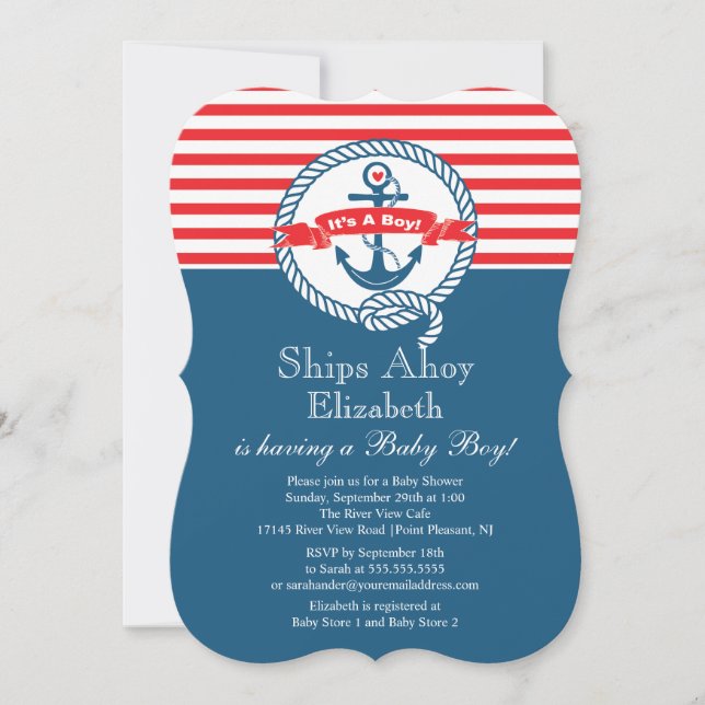Invitation Ancre moderne Nautical Sailboat Baby shower Boy (Devant)