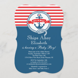 Invitation Ancre moderne Nautical Sailboat Baby shower Boy