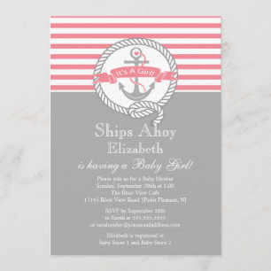 Invitation Ancre moderne Nautique Baby shower fille de voilie