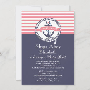 Invitation Ancre moderne Nautique Baby shower fille de voilie