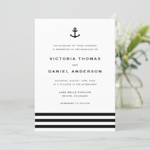 Invitation Ancre moderne noir et blanc Mariage nautique