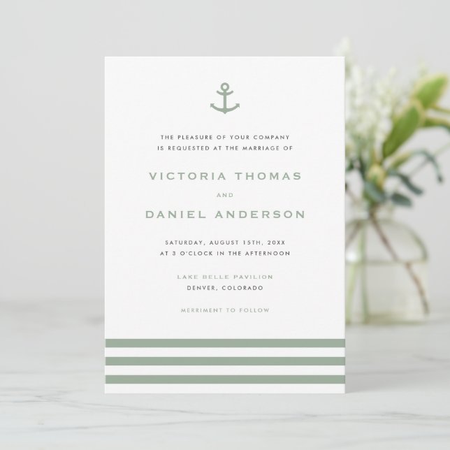 Invitation Ancre moderne Sage Green Mariage nautique (Debout devant)