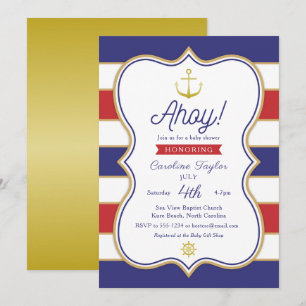 Invitation Ancre nautique 4 juillet Baby shower Red Blue Gold