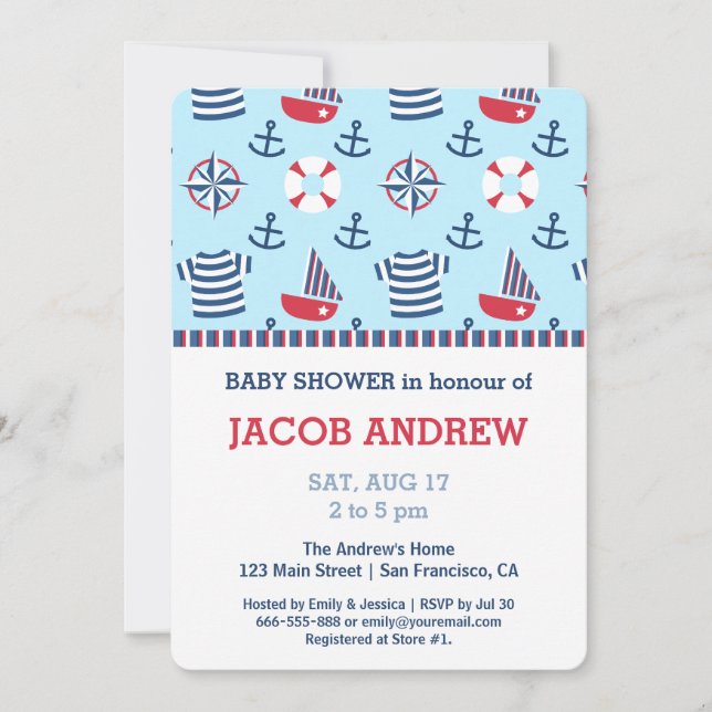 Invitation Ancre nautique baby shower Motif nautique (Devant)