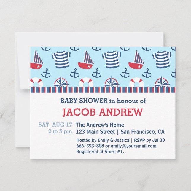 Invitation Ancre nautique baby shower Motif nautique (Devant)